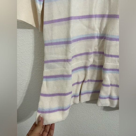 Loft Stripped Cotton Peplum Style Thin Sweater Top Size Medium - Picture 4 of 7